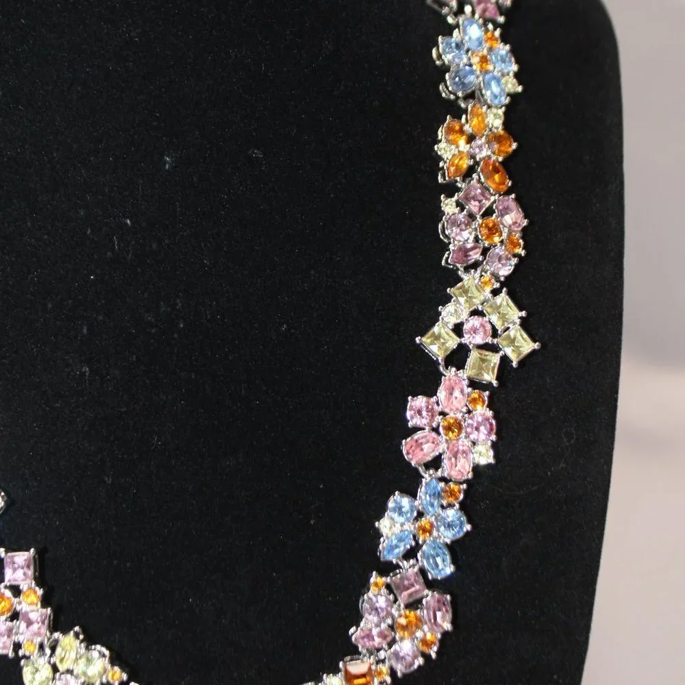 Nolan Miller Multi-Color Floral Crystal and Silver Necklace - Picture 4 of 13